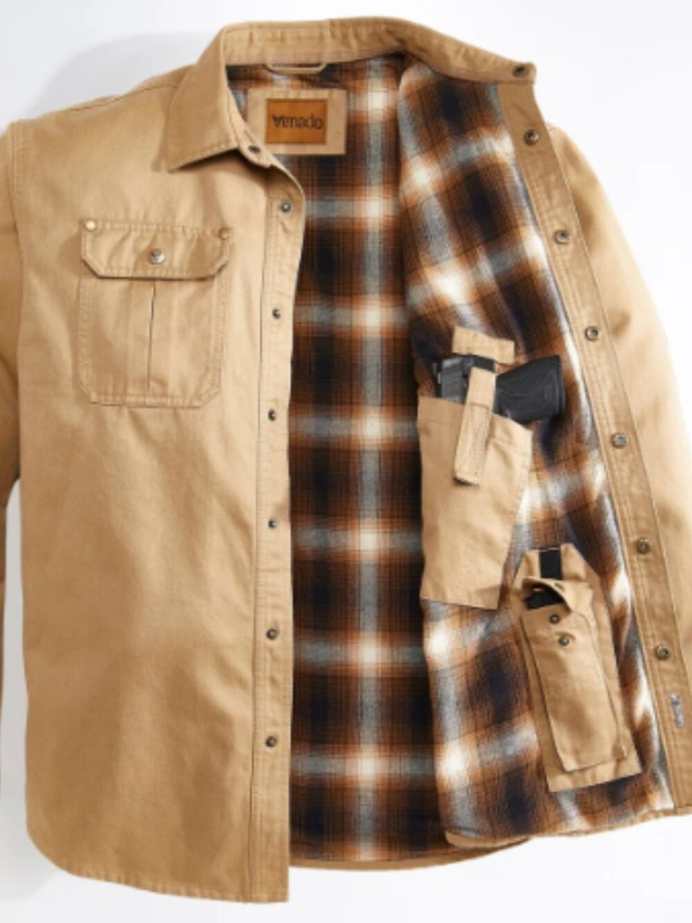 Men's Tan Lightweight Shirt Jacket with Plaid Lining